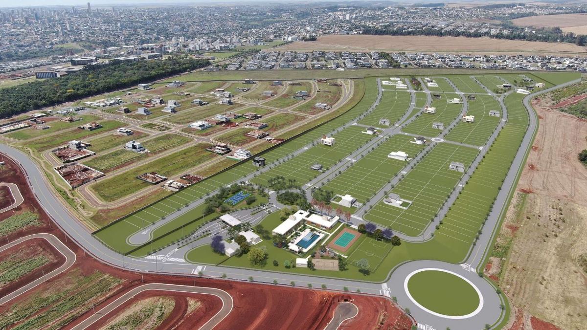 Vista aérea de Cascavel-PR, cidade de negócio onde o imóvel de renda soma aluguel e valorização — as duas rendas que a renda fixa não tem
